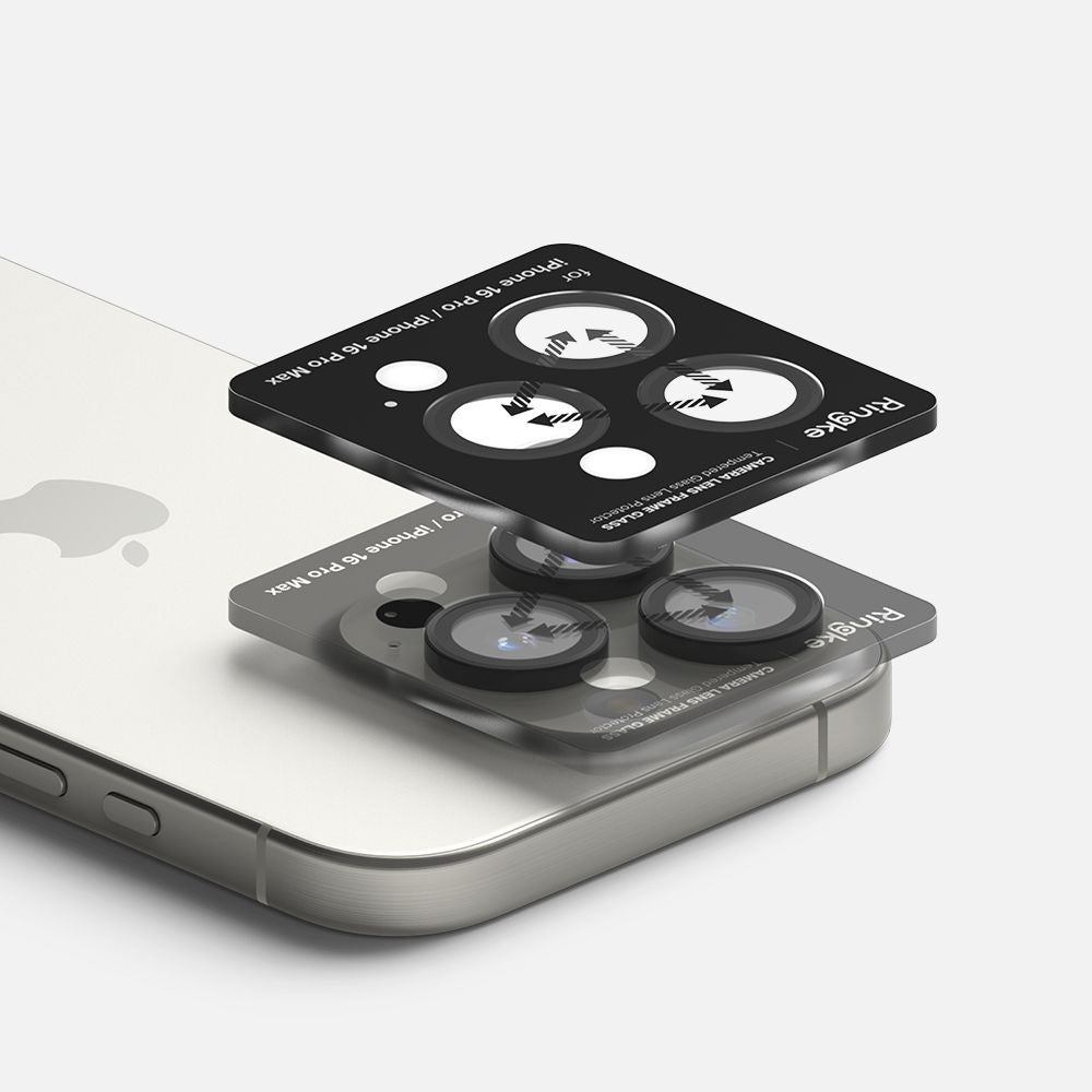 Apple iPhone 16 Pro / 16 Pro Max, Kamera lencsevédő fólia, ütésálló fólia, Tempered Glass (edzett üveg), alumínium keret, Ringke Camera Frame Protector, fekete – a Ringke kínálatából | Domshop