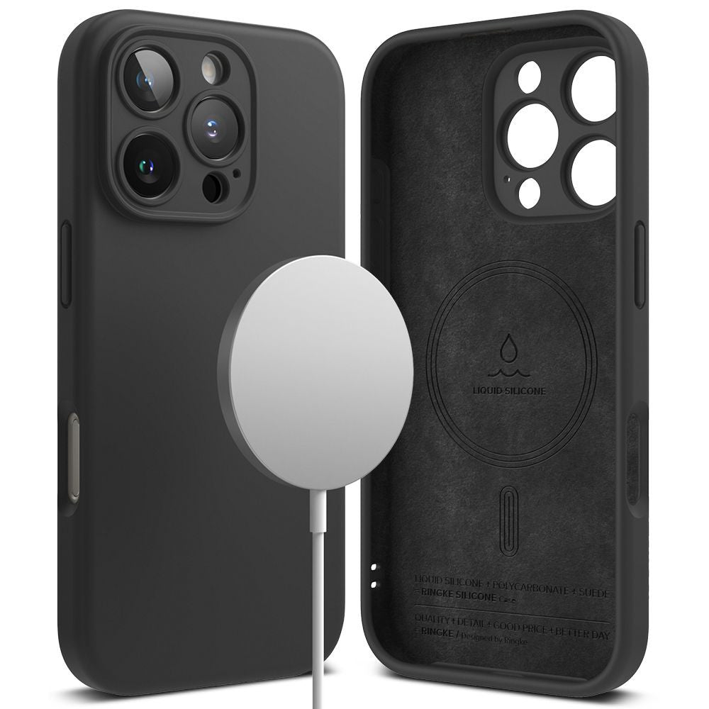 Apple iPhone 16 Pro Max, Szilikon tok, mikrofiber belső, közepesen ütésálló, Magsafe kompatibilis, Ringke Silicone Magnetic, fekete – iPhone 16 Pro Max tok a Ringke kínálatából | Domshop