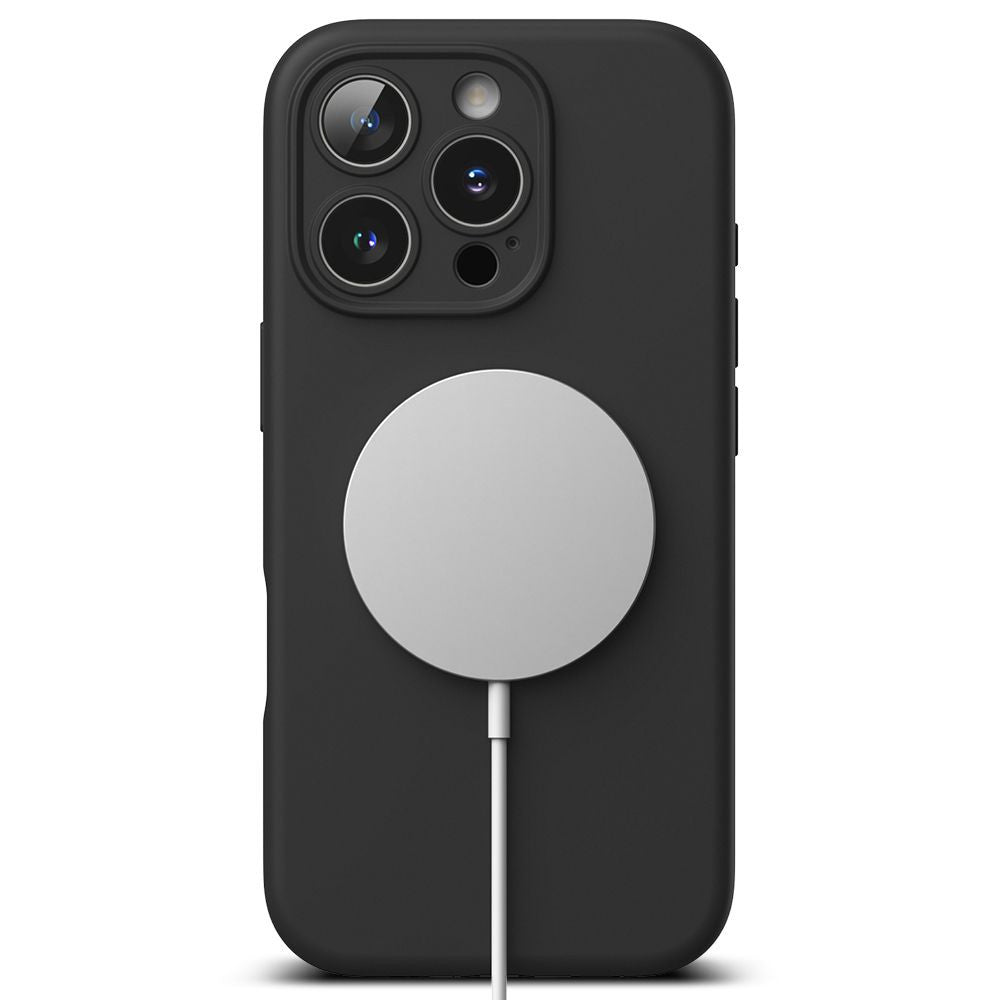 Apple iPhone 16 Pro Max, Szilikon tok, mikrofiber belső, közepesen ütésálló, Magsafe kompatibilis, Ringke Silicone Magnetic, fekete – iPhone 16 Pro Max tok a Ringke kínálatából | Domshop