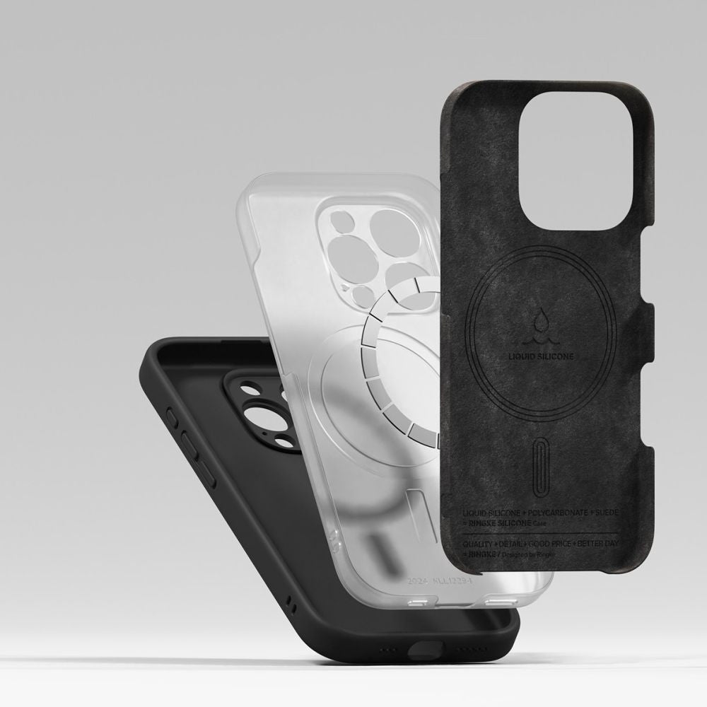 Apple iPhone 16 Pro Max, Szilikon tok, mikrofiber belső, közepesen ütésálló, Magsafe kompatibilis, Ringke Silicone Magnetic, fekete – iPhone 16 Pro Max tok a Ringke kínálatából | Domshop