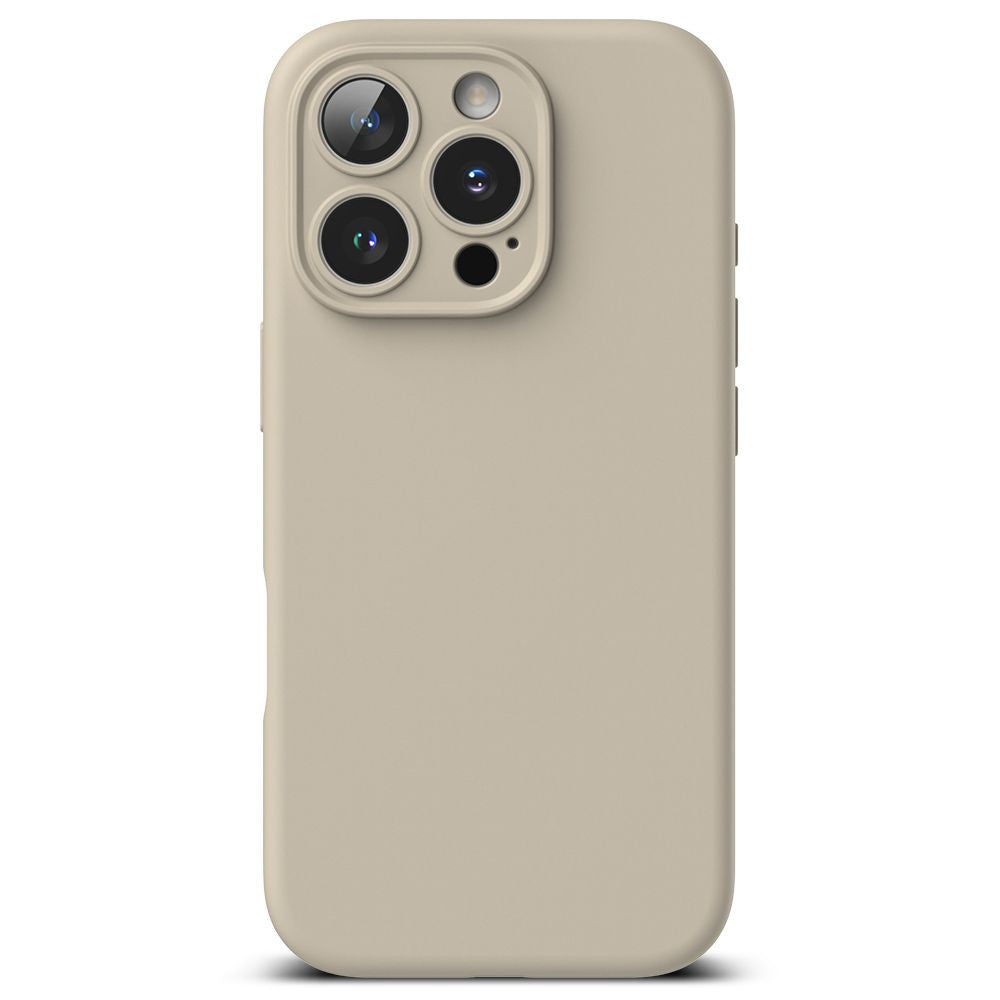 Apple iPhone 16 Pro Max, Szilikon tok, mikrofiber belső, közepesen ütésálló, Magsafe kompatibilis, Ringke Silicone Magnetic, tört-fehér – iPhone 16 Pro Max tok a Ringke kínálatából | Domshop