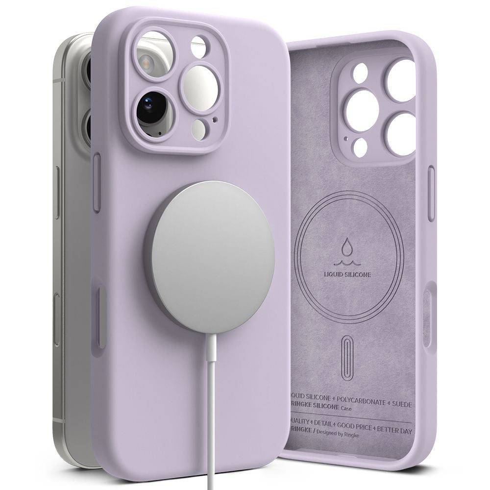 Apple iPhone 16 Pro Max, Szilikon tok, mikrofiber belső, közepesen ütésálló, Magsafe kompatibilis, Ringke Silicone Magnetic, lila – iPhone 16 Pro Max tok a Ringke kínálatából | Domshop