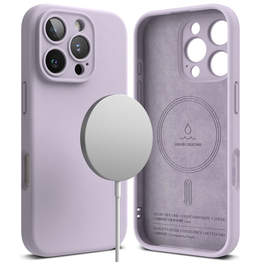 Apple iPhone 16 Pro Max, Szilikon tok, mikrofiber belső, közepesen ütésálló, Magsafe kompatibilis, Ringke Silicone Magnetic, lila – iPhone 16 Pro Max tok a Ringke kínálatából | Domshop