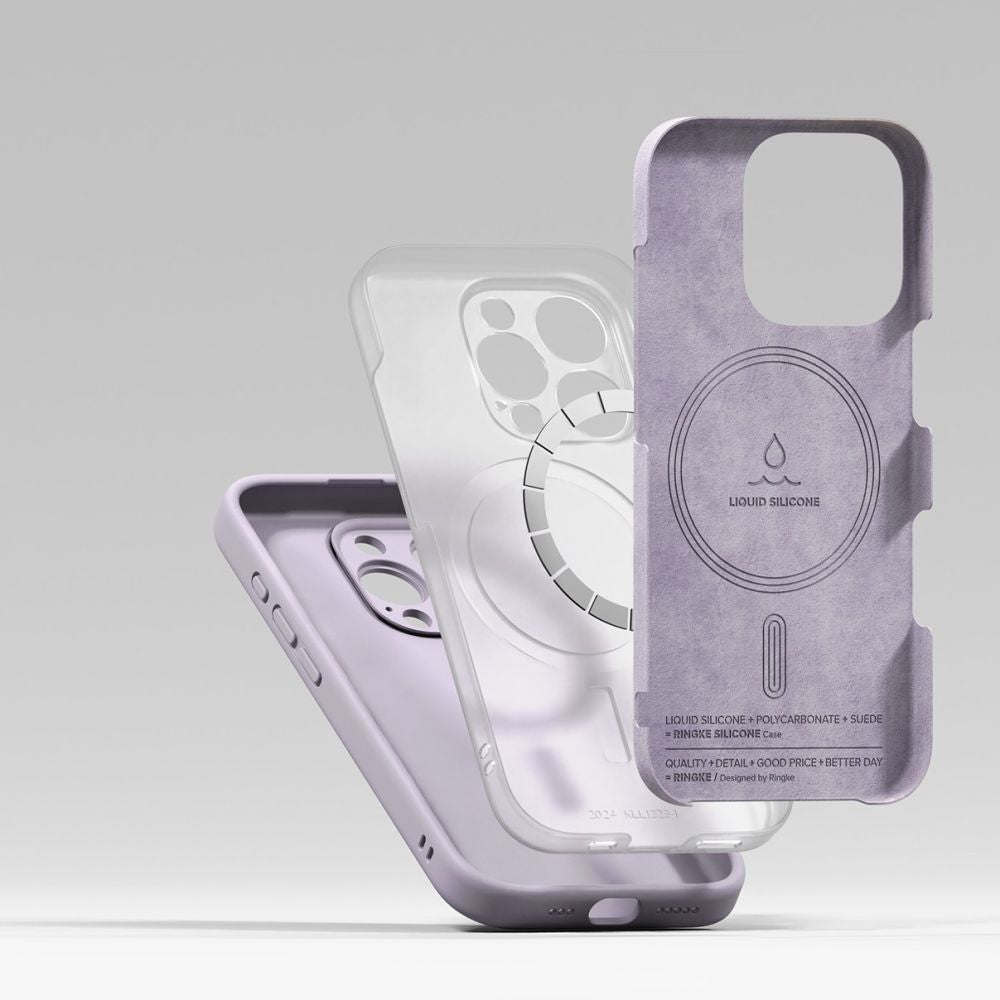 Apple iPhone 16 Pro Max, Szilikon tok, mikrofiber belső, közepesen ütésálló, Magsafe kompatibilis, Ringke Silicone Magnetic, lila – iPhone 16 Pro Max tok a Ringke kínálatából | Domshop
