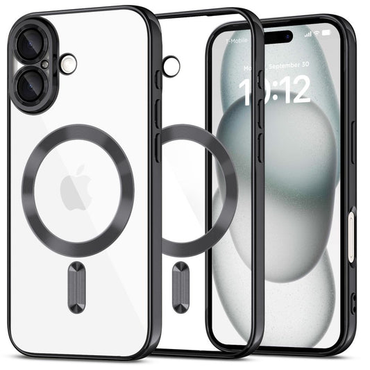 Apple iPhone 16, Műanyag hátlap védőtok + szilikon keret, közepesen ütésálló, Magsafe töltővel kompatibilis, fényes keret, Magflex Magsafe, átlátszó/fekete – iPhone 16 tok a Tech Protect kínálatából | Domshop