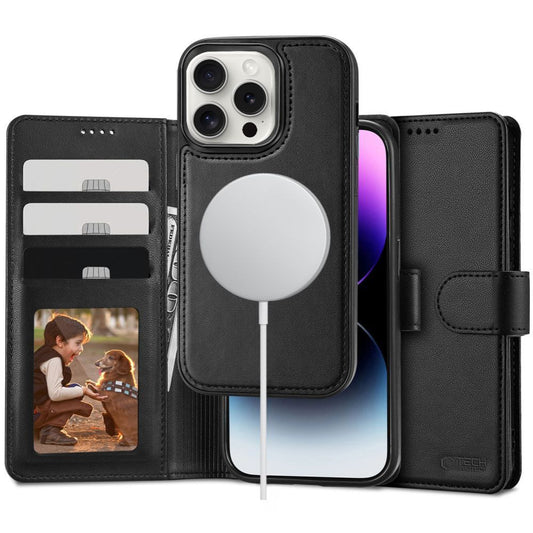 Apple iPhone 16 Pro, Oldalra nyíló tok, stand, mágnes csattal, kivehető tokkal, Magsafe töltővel kompatibilis, TP Wallett Magsafe, fekete – iPhone 16 Pro tok a Tech Protect kínálatából | Domshop