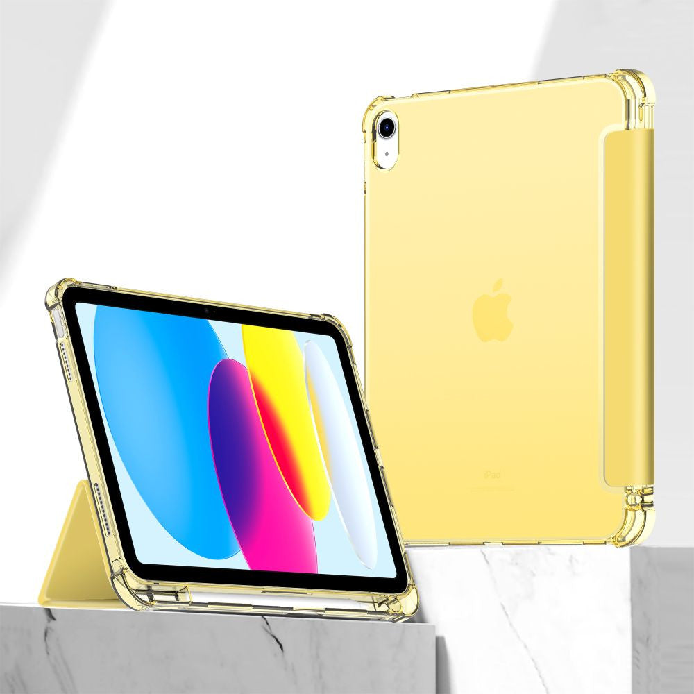 Apple iPad 10.9 (2022) / iPad 11 (2025), mappa tok, közepesen ütésálló, érintőceruza tartó, érintőceruza nélkül, színes átlátszó hátlap, Smart Case, TP SC Pen Holder Hybrid, sárga