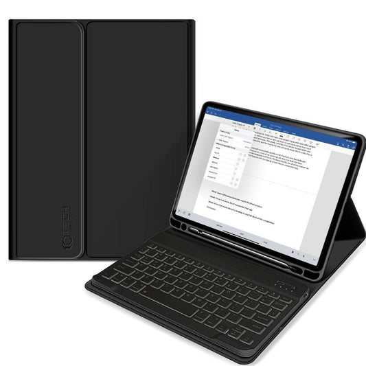 Apple iPad Air (2020 / 2022) / iPad Air 11 (2024 / 2025), Bluetooth billentyűzetes mappa tok, érintőceruza tartó, érintőceruza nélkül, TP SC Pen Holder + Keyboard, fekete – iPad Air 10.9" (2020/2022) és 11" (2024/2025) tok a Tech Protect kínálatából | Domshop
