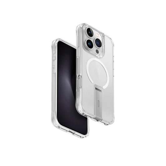 UNIQ Hybrid MagClick Charging Eleva Vertical Stand tok Apple Iphone 16 Pro készülékhez - lucent clear -  iPhone 16 Pro tok a Domshop kínálatából