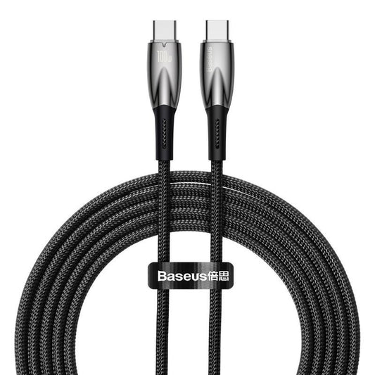 USB Type-C töltő- és adatkábel, USB Type-C, 200 cm, 5000 mA, 100W, törésgátlóval, gyorstöltés, PD, Baseus Glimmer, CADH000801, fekete -  USB-C kábel a Domshop kínálatából