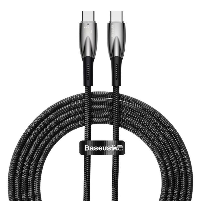 USB Type-C töltő- és adatkábel, USB Type-C, 200 cm, 5000 mA, 100W, törésgátlóval, gyorstöltés, PD, Baseus Glimmer, CADH000801, fekete -  USB-C kábel a Domshop kínálatából