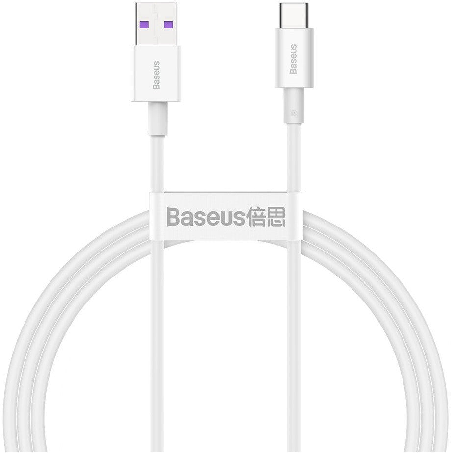 USB töltő- és adatkábel, USB Type-C, 100 cm, 6000 mA, 66W, törésgátlóval, gyorstöltés, Baseus CATYS-02, fehér -  USB-C kábel a Domshop kínálatából
