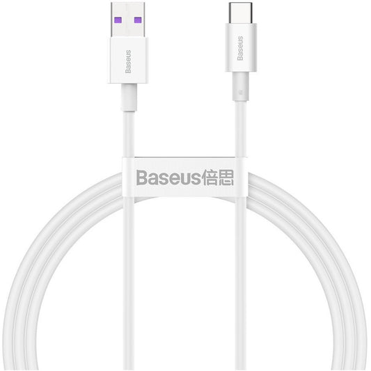 USB töltő- és adatkábel, USB Type-C, 100 cm, 6000 mA, 66W, törésgátlóval, gyorstöltés, Baseus CATYS-02, fehér -  USB-C kábel a Domshop kínálatából
