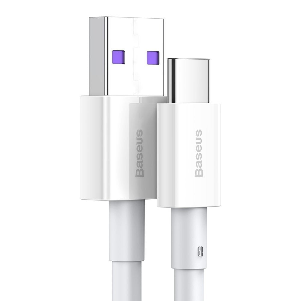USB töltő- és adatkábel, USB Type-C, 100 cm, 6000 mA, 66W, törésgátlóval, gyorstöltés, Baseus CATYS-02, fehér -  USB-C kábel a Domshop kínálatából