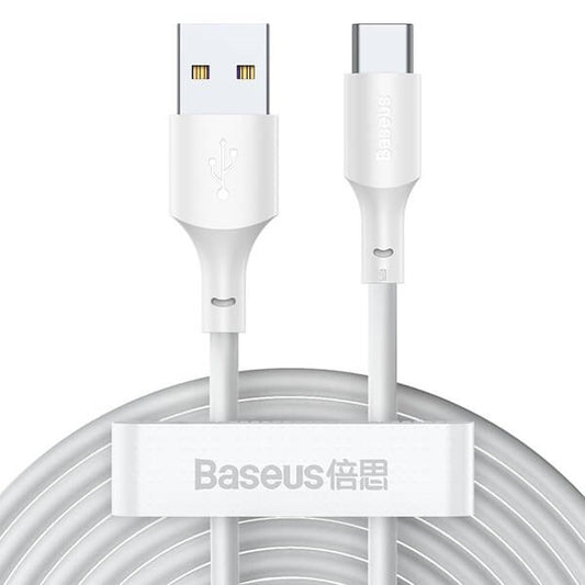 USB töltő- és adatkábel, USB Type-C, 150 cm, 5000 mA, 40W, törésgátlóval, gyorstöltés, PD, Baseus Simple Wisdom, TZCATZJ-02, fehér, 2 db / csomag -  USB-C kábel a Domshop kínálatából