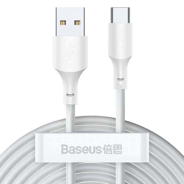 USB töltő- és adatkábel, USB Type-C, 150 cm, 5000 mA, 40W, törésgátlóval, gyorstöltés, PD, Baseus Simple Wisdom, TZCATZJ-02, fehér, 2 db / csomag -  USB-C kábel a Domshop kínálatából