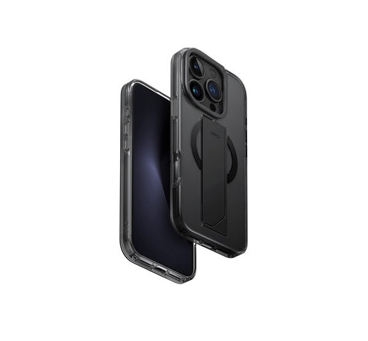 Uniq Heldro Max iPhone 16 Pro MagSafe tok kitámasztóval, fekete/szürke -  iPhone 16 Pro Max tok a Domshop kínálatából