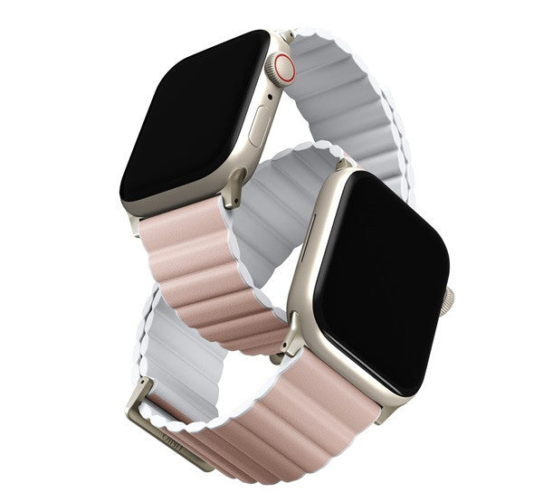 Uniq Revix Premium mágneses szilikon szíj Apple Watch 42/44/45/49mm, rózsaszín/fehér -  Apple Watch Szilikon Szíjak a Domshop kínálatából