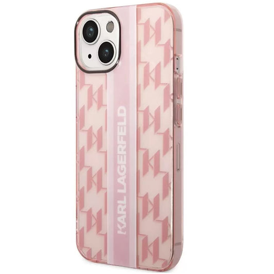 Apple iPhone 14 Plus, Műanyag hátlap védőtok, Monogram minta, Karl Lagerfeld Mono Vertical Stripe, rózsaszín – iPhone 14 Plus tok a Karl Lagerfeld kínálatából | Domshop