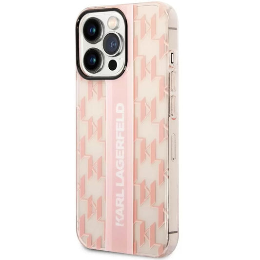 Apple iPhone 14 Pro, Műanyag hátlap védőtok, Monogram minta, Karl Lagerfeld Mono Vertical Stripe, rózsaszín – iPhone 14 Pro tok a Karl Lagerfeld kínálatából | Domshop