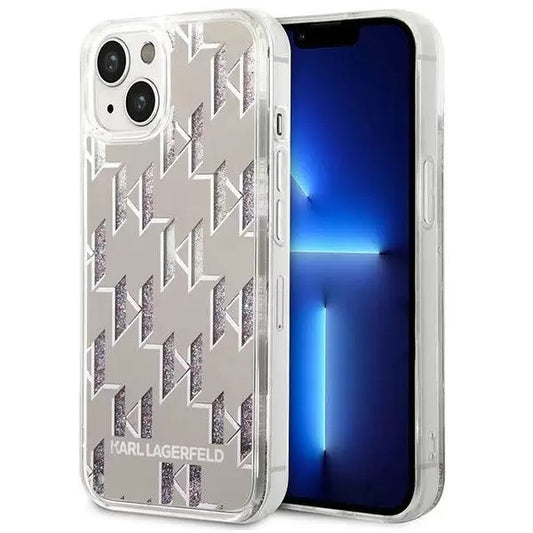 Apple iPhone 14 Plus, Műanyag hátlap védőtok, Monogram minta, Karl Lagerfeld Monogram Liquid Glitter, ezüst – iPhone 14 Plus tok a Karl Lagerfeld kínálatából | Domshop