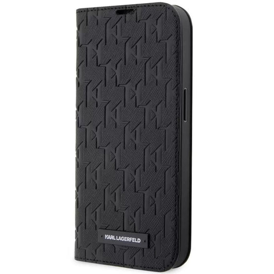Apple iPhone 14 Pro, Oldalra nyíló tok, stand, kártyatartóval, 3D monogram minta, Karl Lagerfeld Saffiano Monogram Book, fekete – iPhone 14 Pro tok a Karl Lagerfeld kínálatából | Domshop